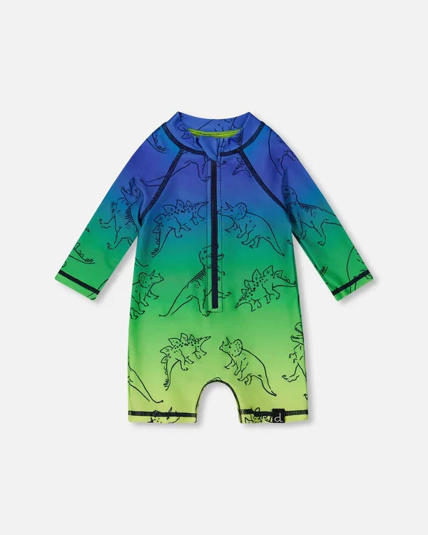 Deux Par Deux Long Sleeve One Piece Rashguard - Dino