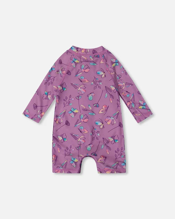 Deux Par Deux Long Sleeve One-Piece Rashguard - Multicoloured Butterflies