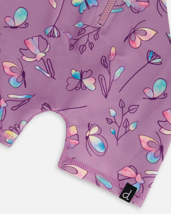Deux Par Deux Long Sleeve One-Piece Rashguard - Multicoloured Butterflies