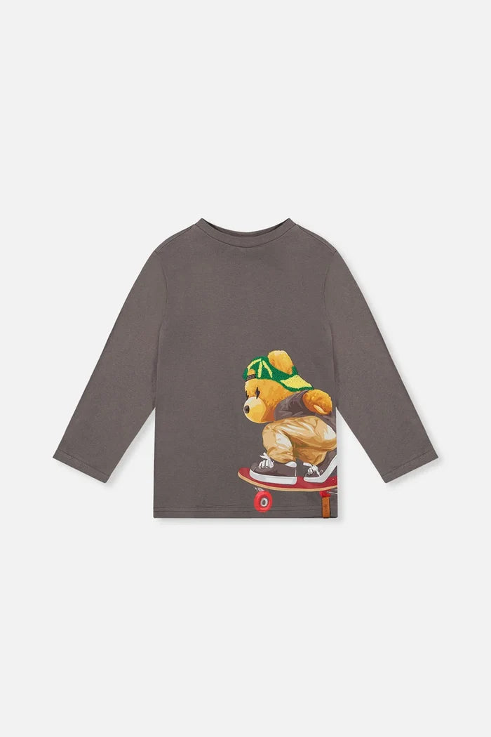 Deux Par Deux Long Sleeve Organic Cotton T-Shirt - Dark Grey