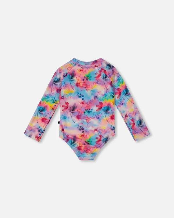 Deux Par Deux  Long Sleeve Rashguard - Printed Rainbow Flowers