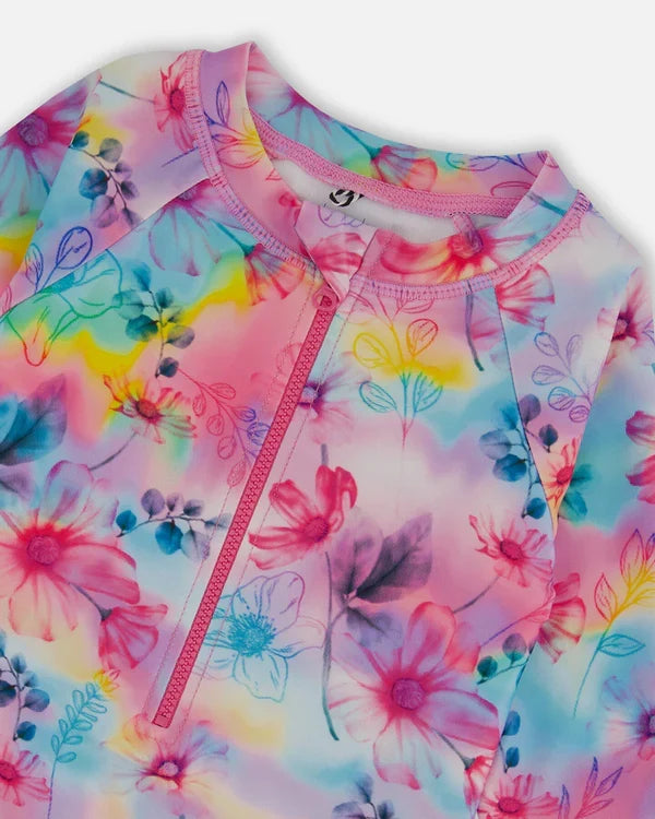 Deux Par Deux  Long Sleeve Rashguard - Printed Rainbow Flowers