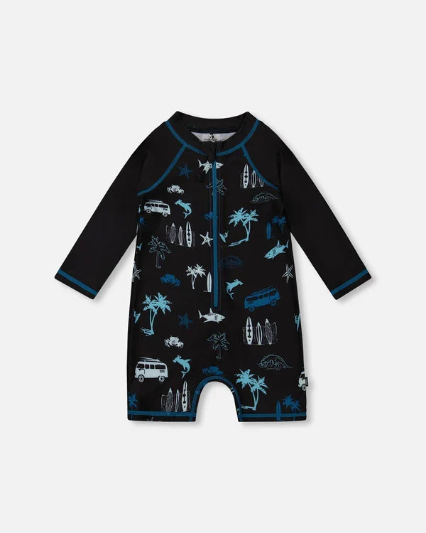 Deux Par Deux Long Sleeve Toddler Rashguard - Light Blue Beach