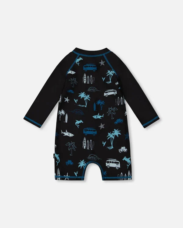 Deux Par Deux Long Sleeve Toddler Rashguard - Light Blue Beach