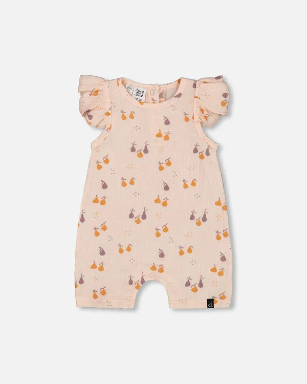 Deux Par Deux Muslin Romper - Printed Pear