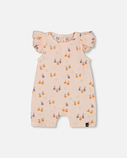 Deux Par Deux Muslin Romper - Printed Pear