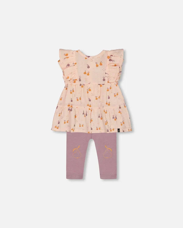 Deux Par Deux Muslin Tunic & Jersey Leggings Set - Printed Pear