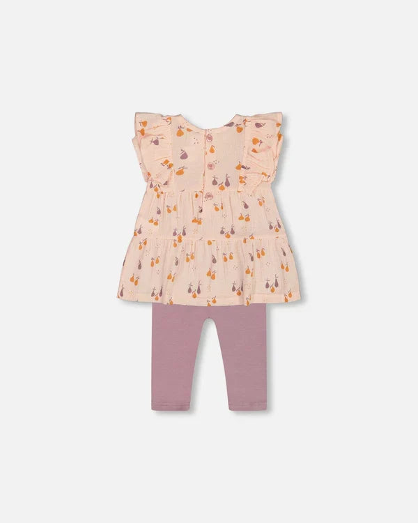 Deux Par Deux Muslin Tunic & Jersey Leggings Set - Printed Pear