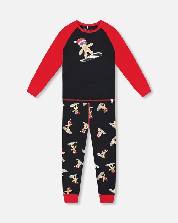 Deux Par Deux Organic Cotton 2pc Pajama Set - Printed Surfing Cookie