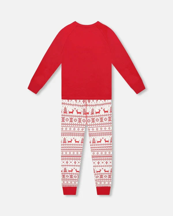 Deux Par Deux Organic Cotton 2pc Pajama Set - Red & White Fairisle