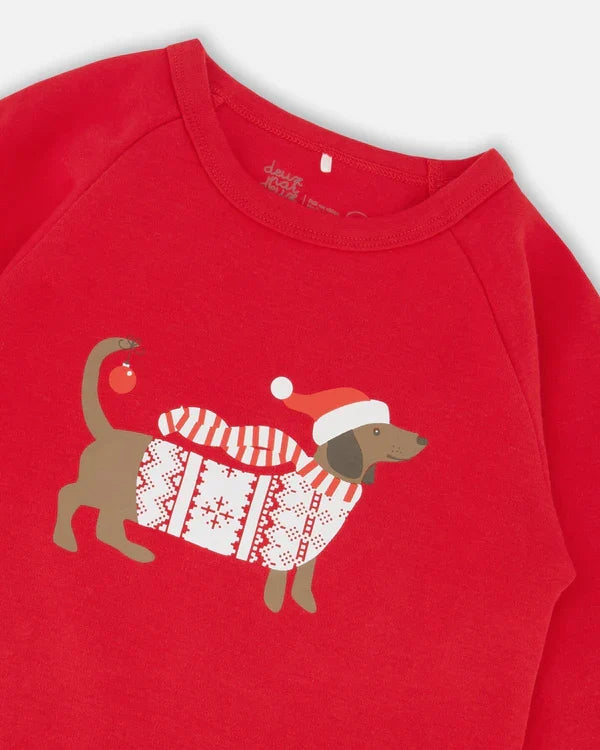 Deux Par Deux Organic Cotton 2pc Pajama Set - Red & White Fairisle