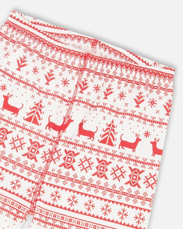 Deux Par Deux Organic Cotton 2pc Pajama Set - Red & White Fairisle