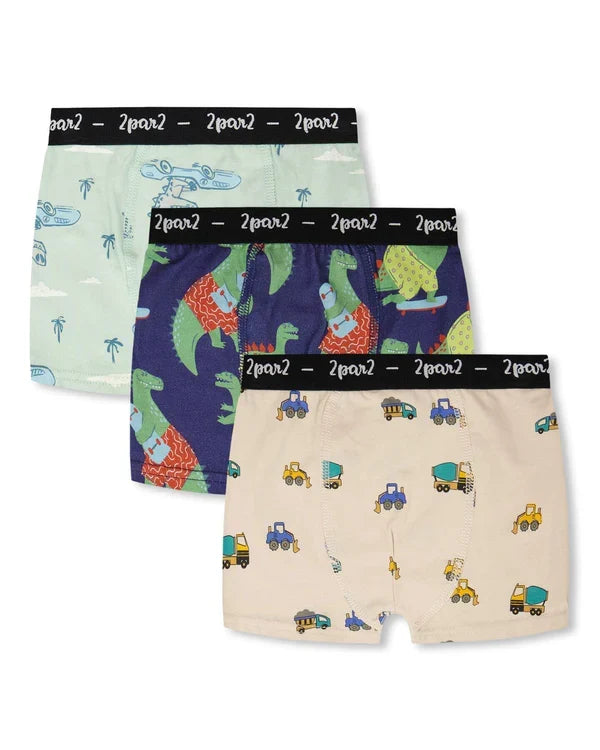Deux Par Deux Organic Cotton 3 Pack Boxer Shorts - Printed Adventure