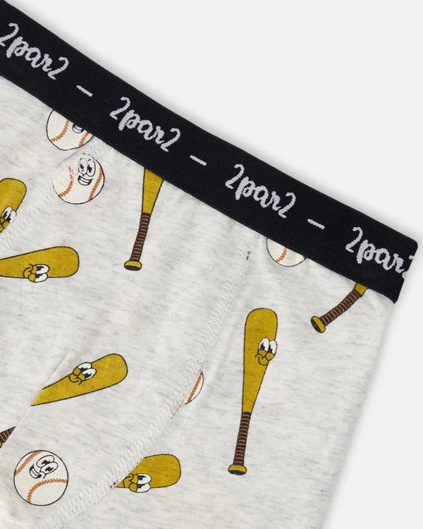 Deux Par Deux Organic Cotton 3 Pack Boxer Shorts - Printed Baseball