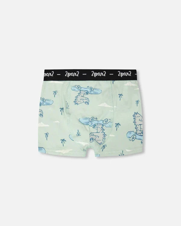 Deux Par Deux Organic Cotton Boxer Shorts - Printed Green Crocodile