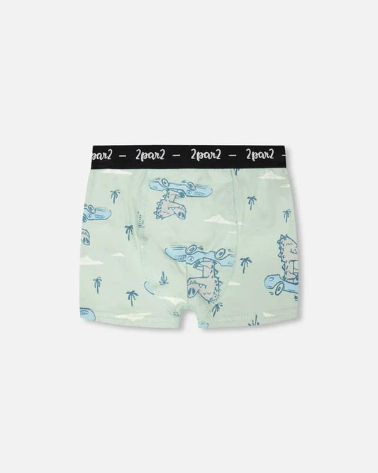 Deux Par Deux Organic Cotton Boxer Shorts - Printed Green Crocodile