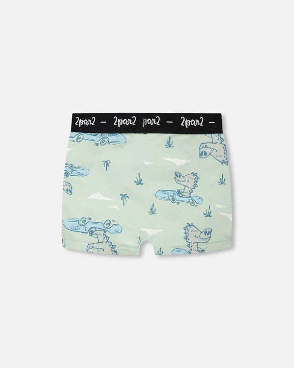 Deux Par Deux Organic Cotton Boxer Shorts - Printed Green Crocodile