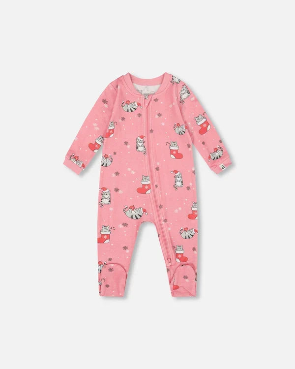 Deux Par Deux Organic Cotton Footie - Printed Cats & Snow