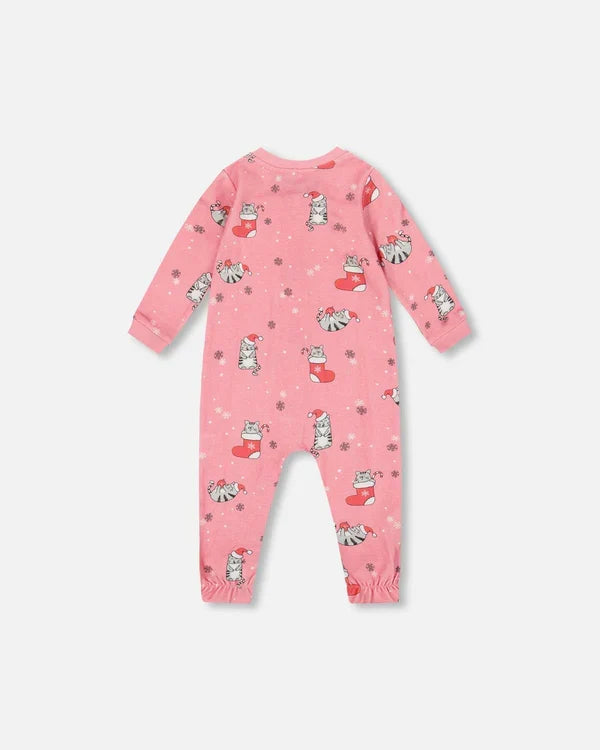 Deux Par Deux Organic Cotton Footie - Printed Cats & Snow