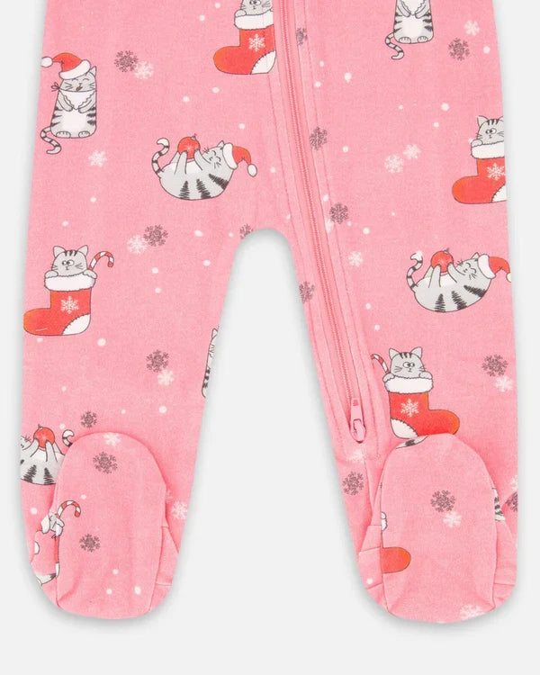 Deux Par Deux Organic Cotton Footie - Printed Cats & Snow
