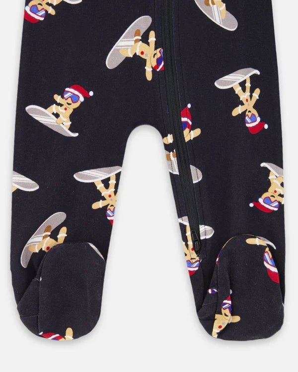 Deux Par Deux Organic Cotton Footie - Printed Surfing Cookie