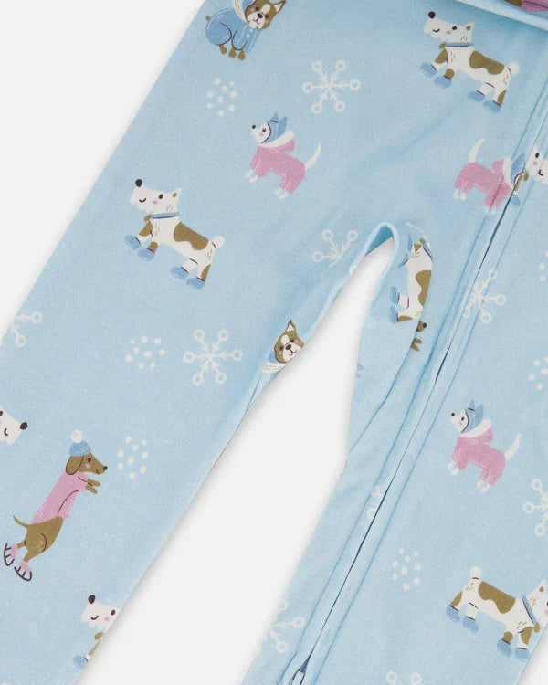 Deux Par Deux Organic Cotton Interlock One-Piece Pajama - Blue Dog Print