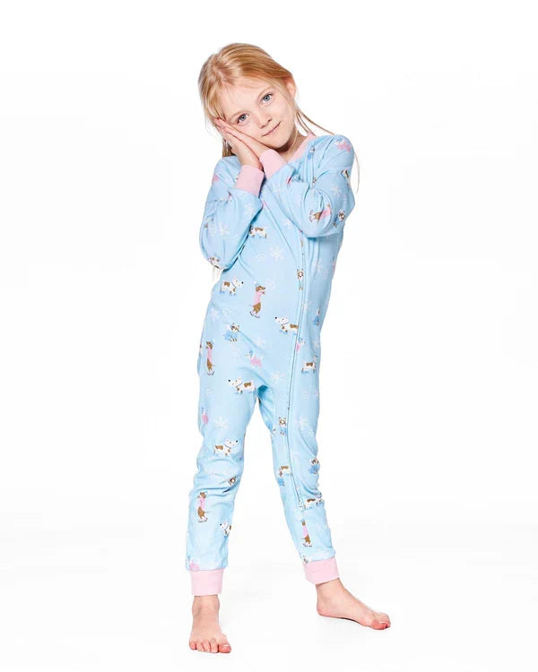 Deux Par Deux Organic Cotton Interlock One-Piece Pajama - Blue Dog Print