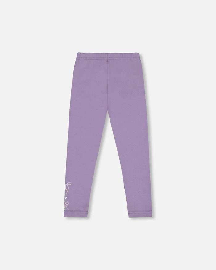 Deux Par Deux Organic Cotton Jersey Leggings - Purple With Floral Detail