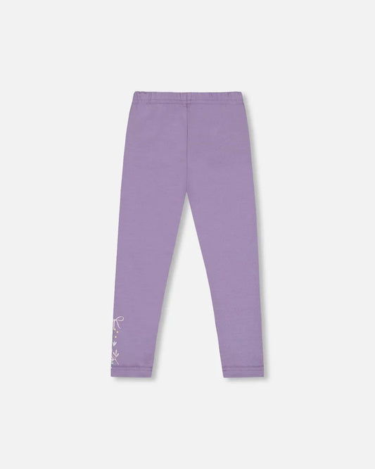 Deux Par Deux Organic Cotton Jersey Leggings - Purple With Floral Detail