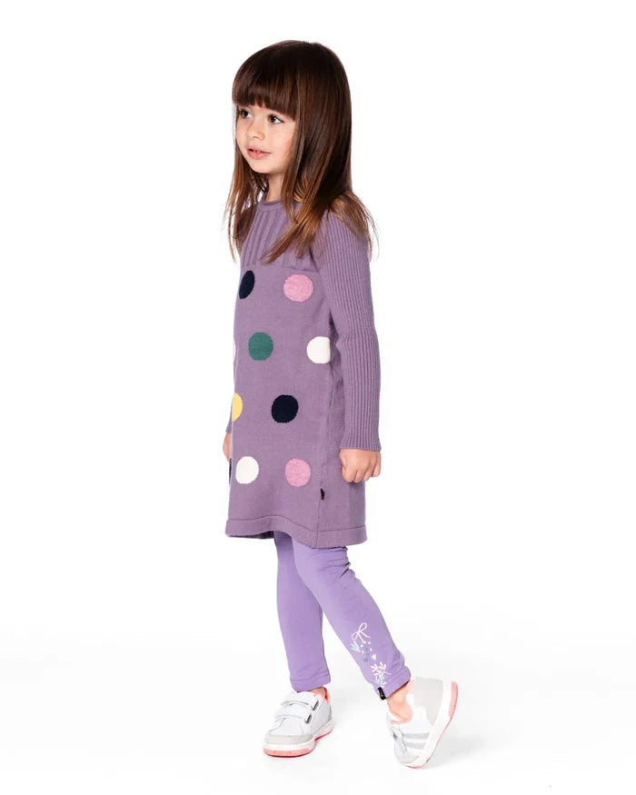 Deux Par Deux Organic Cotton Jersey Leggings - Purple With Floral Detail