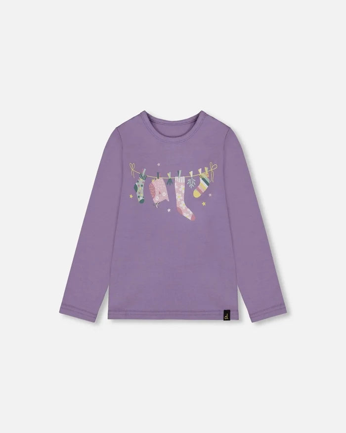 Deux Par Deux Organic Cotton Jersey T-Shirt - Purple With Owl