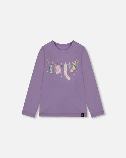 Deux Par Deux Organic Cotton Jersey T-Shirt - Purple With Owl