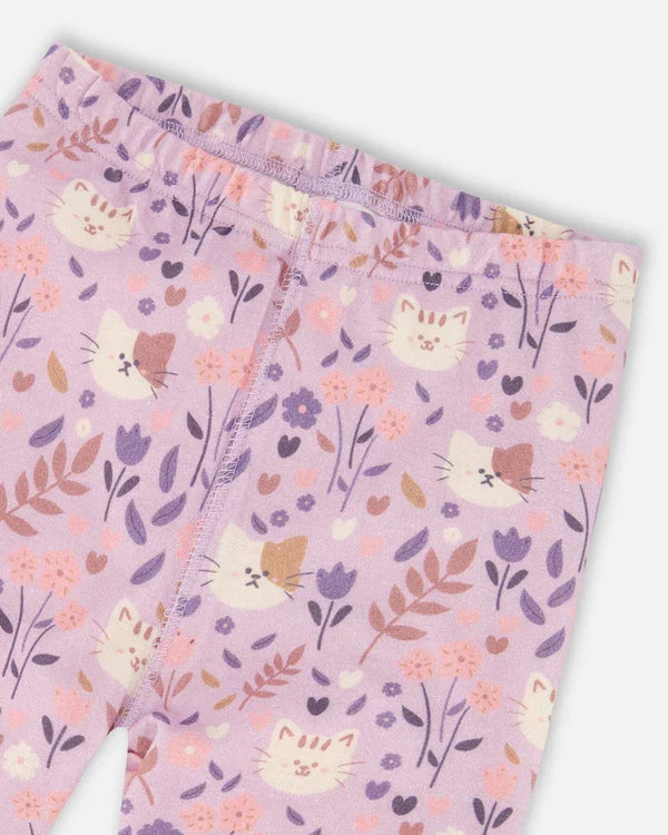 Deux Par Deux Organic Cotton Long Sleeve Pajama Set - Printed Lilac Cats