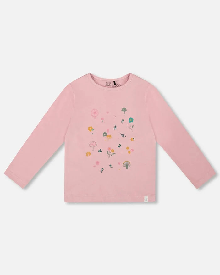 Deux Par Deux Organic Cotton Long Sleeve T-Shirt - Dusty Pink Nectar