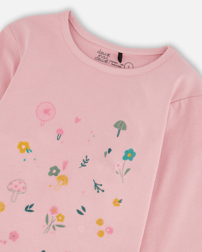 Deux Par Deux Organic Cotton Long Sleeve T-Shirt - Dusty Pink Nectar