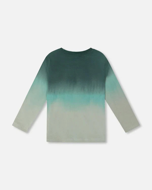 Deux Par Deux Organic Cotton Long Sleeve Tee - Gradient Jungle Green Bear
