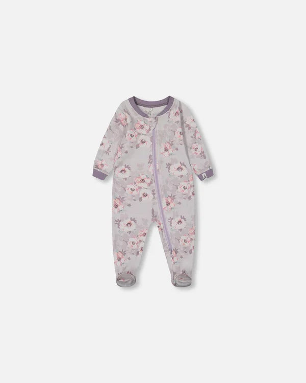 Deux Par Deux Organic Cotton One Piece Pajama - Printed Bouquet of Flowers