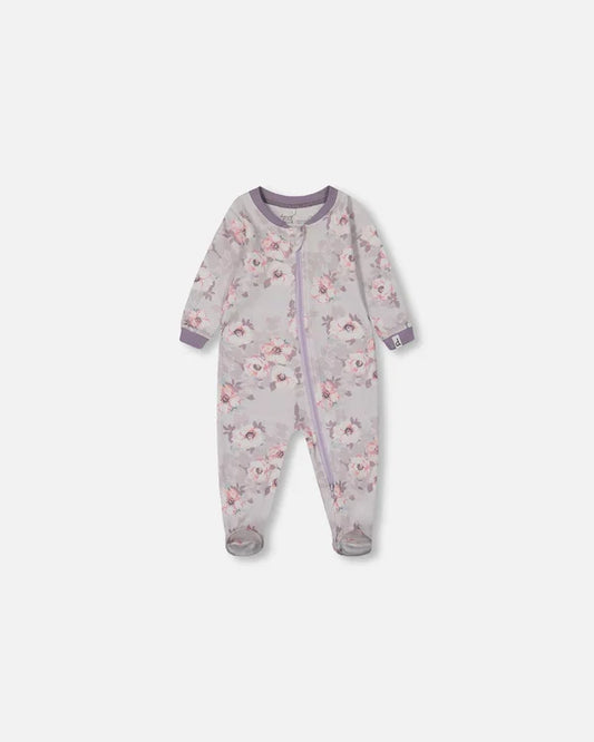 Deux Par Deux Organic Cotton One Piece Pajama - Printed Bouquet of Flowers