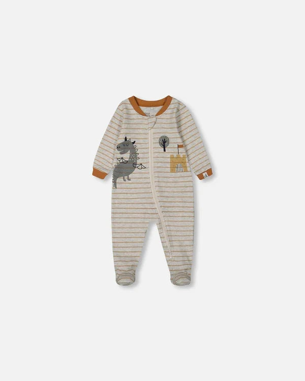 Deux Par Deux Organic Cotton One Piece Pajama - Printed Dinosaurs