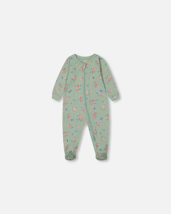 Deux Par Deux Organic Cotton One Piece Pajama - Printed Flowers & Butterflies