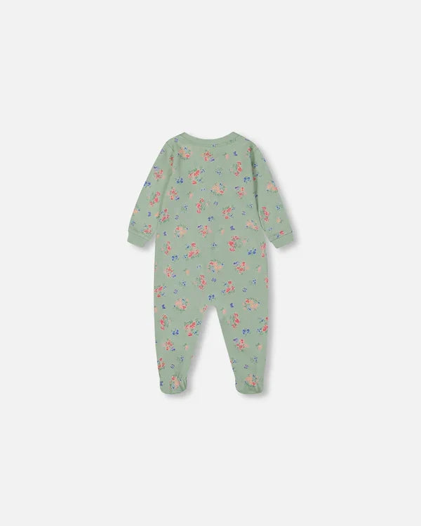 Deux Par Deux Organic Cotton One Piece Pajama - Printed Flowers & Butterflies