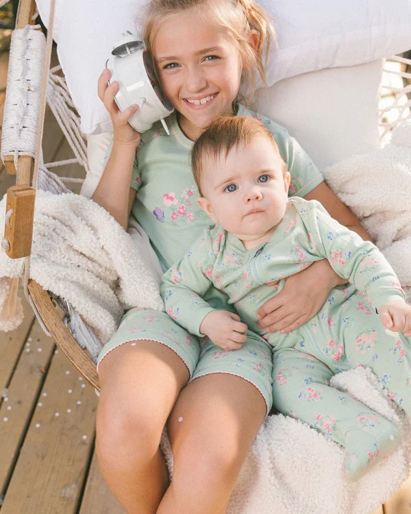 Deux Par Deux Organic Cotton One Piece Pajama - Printed Flowers & Butterflies
