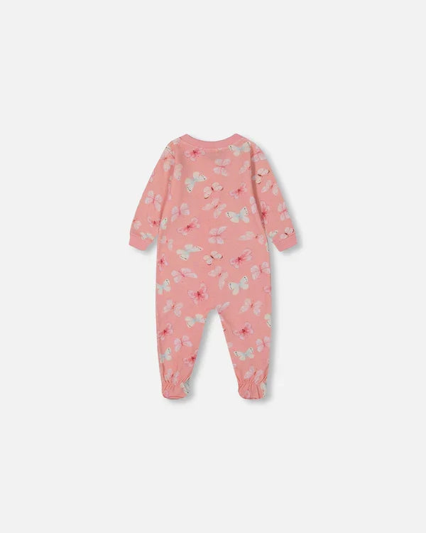 Deux Par Deux Organic Cotton One Piece Pajama - Printed Pink Butterflies