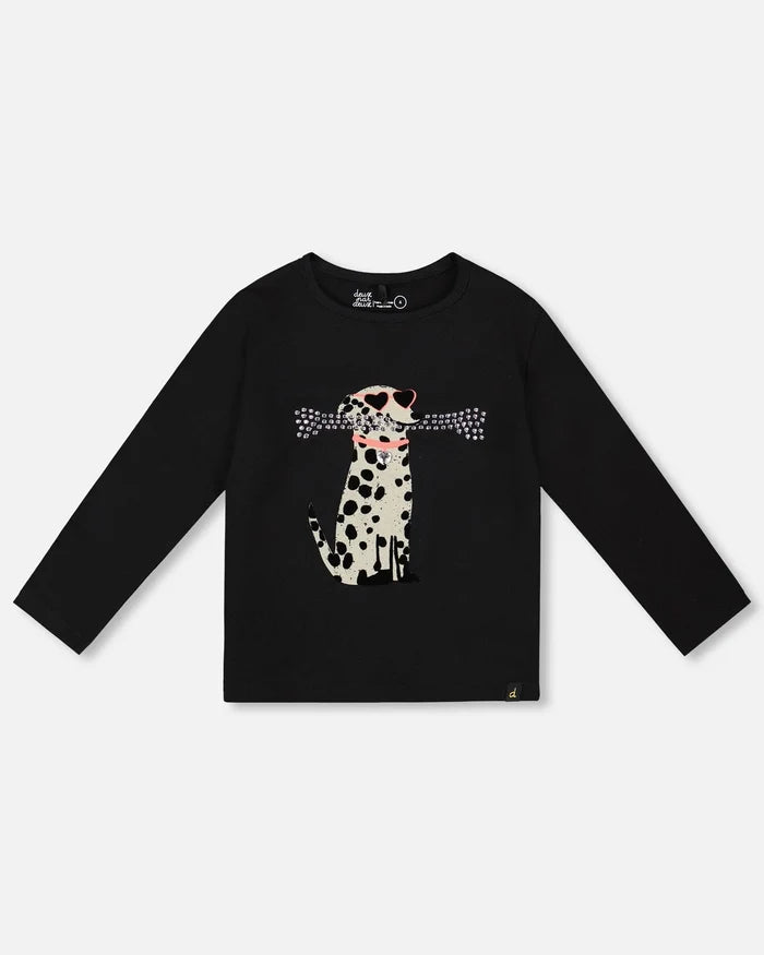 Deux Par Deux Organic Cotton T-Shirt - Anthracite Black Dalmatian