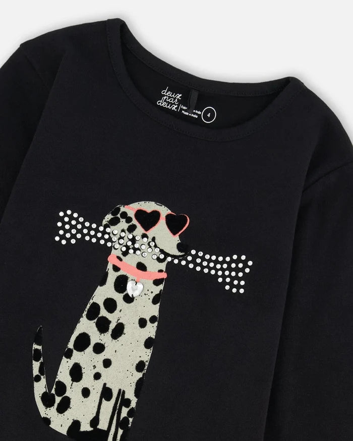 Deux Par Deux Organic Cotton T-Shirt - Anthracite Black Dalmatian