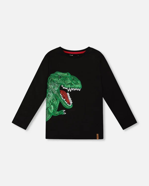 Deux Par Deux Organic Cotton T-Shirt - India Ink Dinosaur