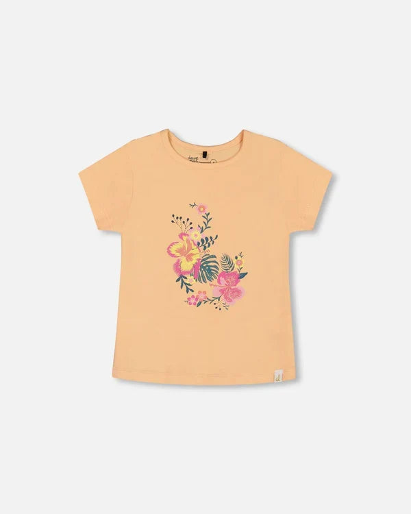 Deux Par Deux Organic Cotton Tee - Caramel Cream Flowers