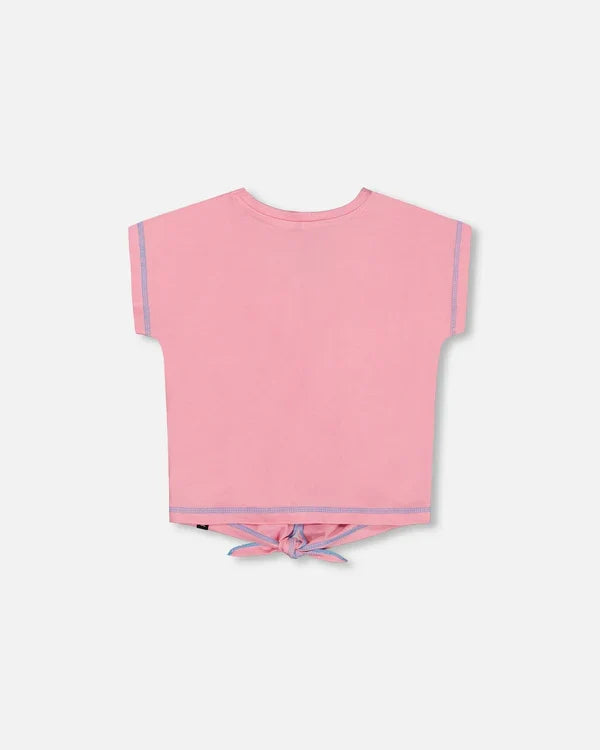 Deux Par Deux Organic Cotton Tee - Pink Candy Print and Knot