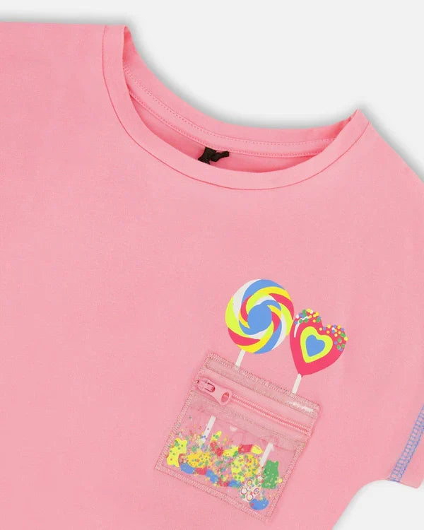 Deux Par Deux Organic Cotton Tee - Pink Candy Print and Knot