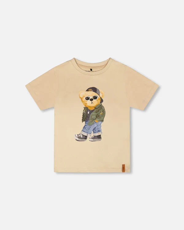Deux Par Deux Organic Jersey T-Shirt with Print - Warm Sand